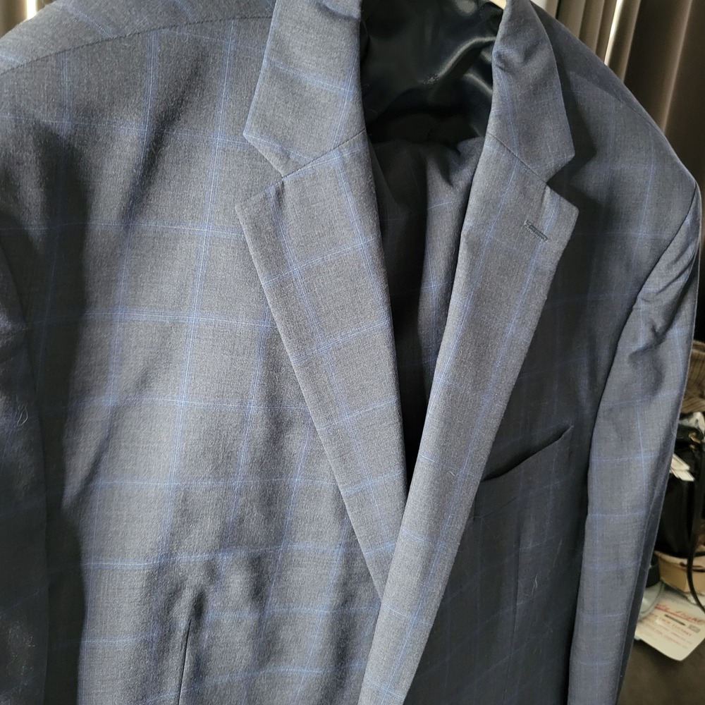 Lauren Ralph Lauren Mens Navy Blue Windowpane Plaid 100% Wool Suit *Read* 50R